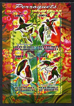 Djibouti 2013 Parrots perf sheetlet containing 4 values unmounted mint, stamps on , stamps on  stamps on birds, stamps on  stamps on parrots