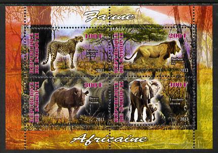 Djibouti 2013 Animals of Africa #1 perf sheetlet containing 4 values unmounted mint, stamps on , stamps on  stamps on animals, stamps on  stamps on lions, stamps on  stamps on cats, stamps on  stamps on elephants, stamps on  stamps on bison, stamps on  stamps on bovine