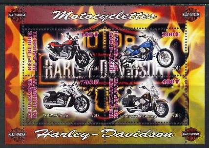 Djibouti 2013 Harley Davidson Motorcycles perf sheetlet containing 4 values cto used, stamps on , stamps on  stamps on motorbikes