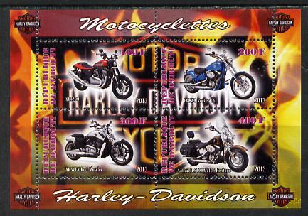 Djibouti 2013 Harley Davidson Motorcycles perf sheetlet containing 4 values unmounted mint, stamps on motorbikes