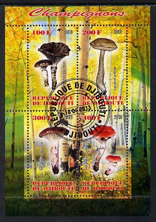 Djibouti 2013 Fungi #1 perf sheetlet containing 4 values cto used, stamps on fungi