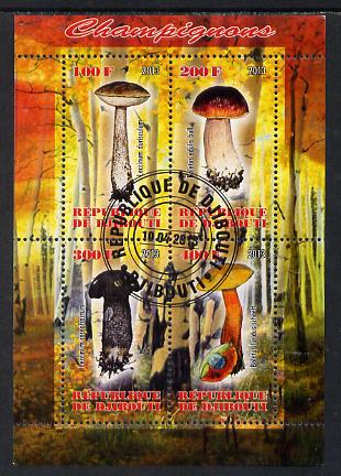 Djibouti 2013 Fungi #2 perf sheetlet containing 4 values cto used, stamps on fungi