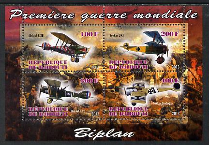 Djibouti 2013 Aircraft of WW1 (Biplanes) perf sheetlet containing 4 values unmounted mint, stamps on aviation, stamps on  ww1 , stamps on 