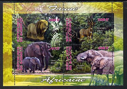 Djibouti 2013 Animals of Africa #2 perf sheetlet containing 4 values cto used, stamps on animals, stamps on lions, stamps on cats, stamps on elephants, stamps on antelope, stamps on bovine