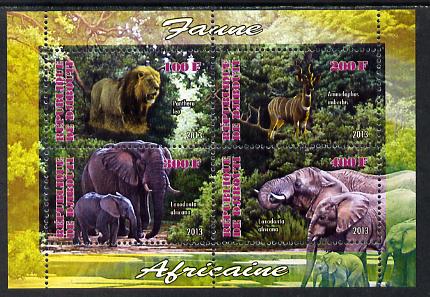 Djibouti 2013 Animals of Africa #2 perf sheetlet containing 4 values unmounted mint, stamps on , stamps on  stamps on animals, stamps on  stamps on lions, stamps on  stamps on cats, stamps on  stamps on elephants, stamps on  stamps on antelope, stamps on  stamps on bovine