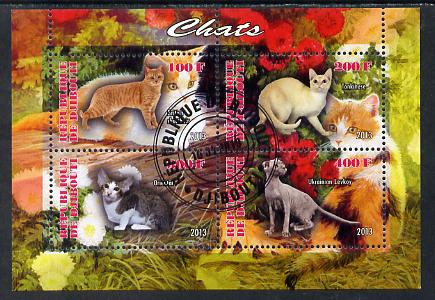 Djibouti 2013 Domestic Cats #1 perf sheetlet containing 4 values cto used, stamps on , stamps on cats, stamps on 