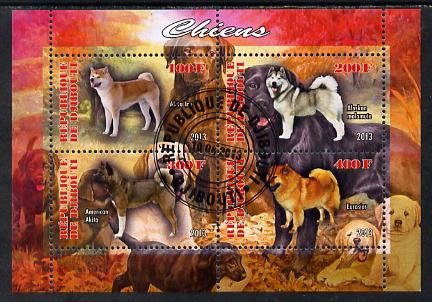 Djibouti 2013 Dogs #1 perf sheetlet containing 4 values cto used, stamps on , stamps on  stamps on dogs