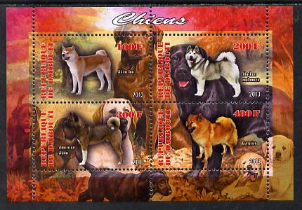 Djibouti 2013 Dogs #1 perf sheetlet containing 4 values unmounted mint, stamps on , stamps on  stamps on dogs