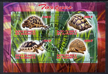Djibouti 2013 Tortoises perf sheetlet containing 4 values cto used, stamps on animals, stamps on reptiles, stamps on tortoise