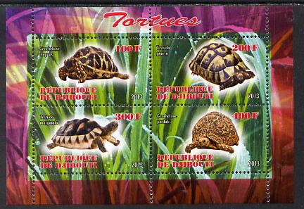 Djibouti 2013 Tortoises perf sheetlet containing 4 values unmounted mint, stamps on , stamps on  stamps on animals, stamps on  stamps on reptiles, stamps on  stamps on tortoise