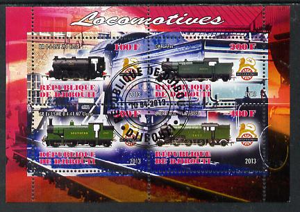 Djibouti 2013 British Steam Locomotives #1 perf sheetlet containing 4 values cto used