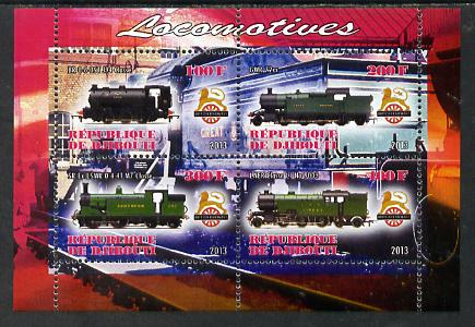 Djibouti 2013 British Steam Locomotives #1 perf sheetlet containing 4 values unmounted mint, stamps on , stamps on  stamps on railways