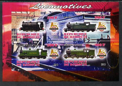 Djibouti 2013 British Steam Locomotives #1 imperf sheetlet containing 4 values unmounted mint, stamps on , stamps on  stamps on railways