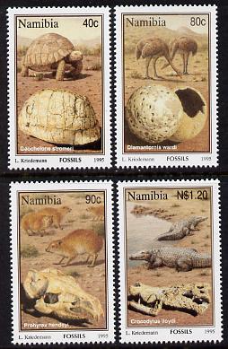 Namibia 1995 Fossils perf set of 4 unmounted mint SG 663-66, stamps on , stamps on  stamps on fossils, stamps on  stamps on tortoise, stamps on  stamps on birds, stamps on  stamps on crocodiles, stamps on  stamps on reptiles