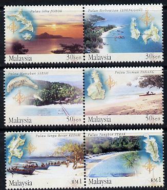 Malaysia 2002 Islands & Beaches - 1st series perf set of 6 unmounted mint SG 1085-90, stamps on tourism, stamps on maps
