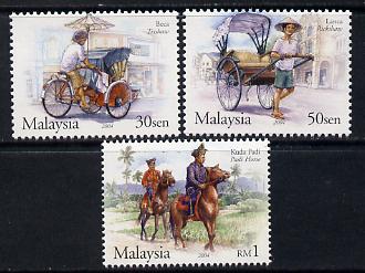 Malaysia 2004 Traditional Transportation perf set of 3 unmounted mint SG 1219-21, stamps on transport, stamps on bicycles, stamps on horses