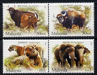 Malaysia 2004 Wildlife of the Forest perf set of 4 unmounted mint SG 1204-07, stamps on , stamps on  stamps on animals, stamps on  stamps on tigers, stamps on  stamps on cats, stamps on  stamps on elephants, stamps on  stamps on gaurs, stamps on  stamps on bison, stamps on  stamps on 