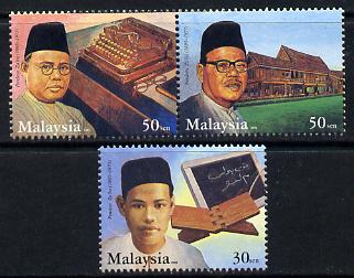 Malaysia 2002 Death Anniversary of Zainal Abidin Bin Ahmad perf set of 3 unmounted mint SG 1096-98, stamps on personalities, stamps on education