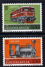 Yugoslavia 1972 International Railway Union set of 2 unmounted mint, SG 1526-27, stamps on , stamps on  stamps on railways