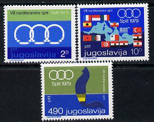 Yugoslavia 1979 Eighth Mediterranean Games perf set of 3 unmounted mint, SG 1888-90, stamps on , stamps on  stamps on sport, stamps on  stamps on flags, stamps on  stamps on maps