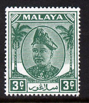 Malaya - Selangor 1949-55 Sultan 3c green unmounted mint SG 92, stamps on , stamps on  stamps on , stamps on  stamps on  kg6 , stamps on  stamps on 