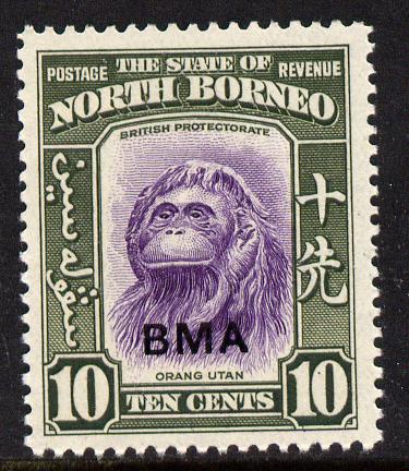 North Borneo 1945 BMA overprinted on Orang-Utan 10c unmounted mint, SG 326, stamps on , stamps on  stamps on , stamps on  stamps on  kg6 , stamps on  stamps on apes, stamps on  stamps on 