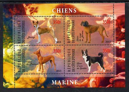 Ivory Coast 2013 Dogs #2 perf sheetlet containing 4 values unmounted mint, stamps on , stamps on  stamps on dogs