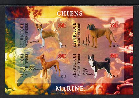 Ivory Coast 2013 Dogs #2 imperf sheetlet containing 4 values unmounted mint, stamps on , stamps on  stamps on dogs