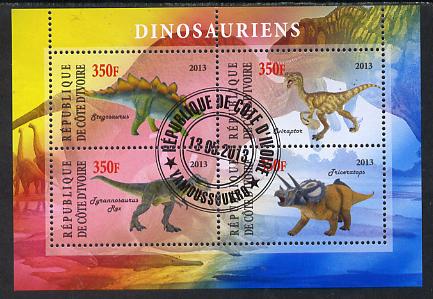 Ivory Coast 2013 Dinosaurs #1 perf sheetlet containing 4 values fine cto used, stamps on dinosaurs