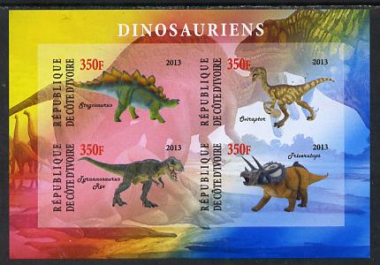 Ivory Coast 2013 Dinosaurs #1 imperf sheetlet containing 4 values unmounted mint, stamps on , stamps on  stamps on dinosaurs