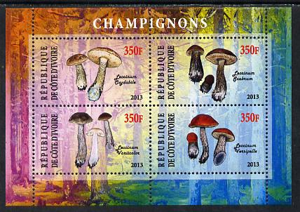 Ivory Coast 2013 Fungi #1 perf sheetlet containing 4 values unmounted mint, stamps on , stamps on  stamps on fungi