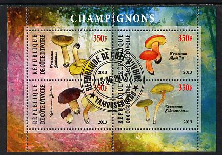 Ivory Coast 2013 Fungi #2 perf sheetlet containing 4 values fine cto used, stamps on , stamps on  stamps on fungi