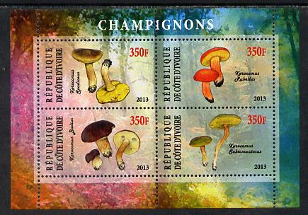 Ivory Coast 2013 Fungi #2 perf sheetlet containing 4 values unmounted mint, stamps on , stamps on  stamps on fungi