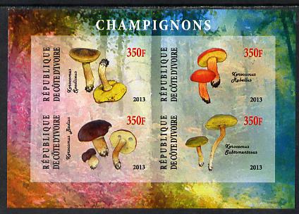 Ivory Coast 2013 Fungi #2 imperf sheetlet containing 4 values unmounted mint, stamps on , stamps on  stamps on fungi