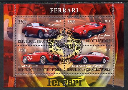 Ivory Coast 2013 Ferrari Cars #1 perf sheetlet containing 4 values fine cto used, stamps on cars, stamps on ferrari