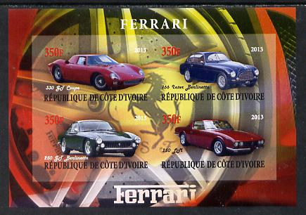 Ivory Coast 2013 Ferrari Cars #2 imperf sheetlet containing 4 values unmounted mint, stamps on , stamps on  stamps on cars, stamps on  stamps on ferrari