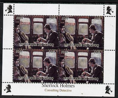 Congo 2013 Sherlock Holmes #1b perf sheetlet containing 4 vals (top right design from sheet #1) unmounted mint. Note this item is privately produced and is offered purely on its thematic appeal , stamps on , stamps on  stamps on crime, stamps on  stamps on films, stamps on  stamps on  tv , stamps on  stamps on films, stamps on  stamps on cinema, stamps on  stamps on movies, stamps on  stamps on literature, stamps on  stamps on smoking, stamps on  stamps on tobacco, stamps on  stamps on railways