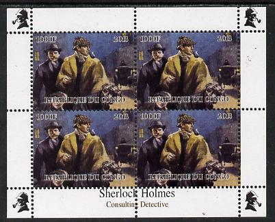 Congo 2013 Sherlock Holmes #1d perf sheetlet containing 4 vals (lower right design from sheet #1) unmounted mint. Note this item is privately produced and is offered purely on its thematic appeal , stamps on , stamps on  stamps on crime, stamps on  stamps on films, stamps on  stamps on  tv , stamps on  stamps on films, stamps on  stamps on cinema, stamps on  stamps on movies, stamps on  stamps on literature, stamps on  stamps on smoking, stamps on  stamps on tobacco, stamps on  stamps on london, stamps on  stamps on 