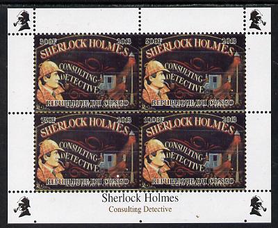 Congo 2013 Sherlock Holmes #2d perf sheetlet containing 4 vals (lower right design from sheet #2) unmounted mint. Note this item is privately produced and is offered purely on its thematic appeal , stamps on , stamps on  stamps on crime, stamps on  stamps on films, stamps on  stamps on  tv , stamps on  stamps on films, stamps on  stamps on cinema, stamps on  stamps on movies, stamps on  stamps on literature, stamps on  stamps on smoking, stamps on  stamps on tobacco