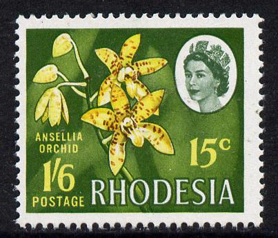 Rhodesia 1967-68 Dual Currency 1s6d/15c Ansellia Orchid unmounted mint, SG 410, stamps on , stamps on  stamps on flowers, stamps on  stamps on orchids