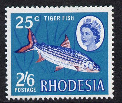 Rhodesia 1967-68 Dual Currency 2s5d/25c Tiger Fish unmounted mint, SG 412, stamps on fish