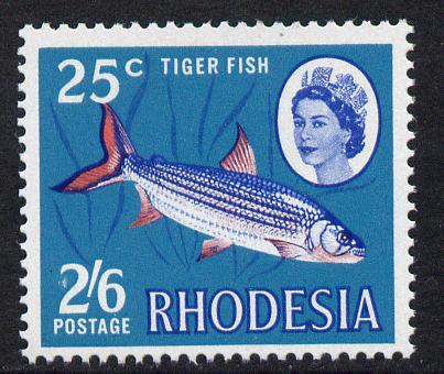 Rhodesia 1967-68 Dual Currency 2s5d/25c Tiger Fish unmounted mint, SG 412, stamps on , stamps on  stamps on fish