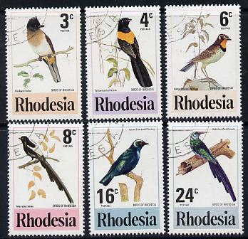 Rhodesia 1977 Birds 2nd series perf set of 6 cds used SG 537-42, stamps on , stamps on  stamps on birds, stamps on  stamps on hoopoe, stamps on  stamps on starling, stamps on  stamps on shrike