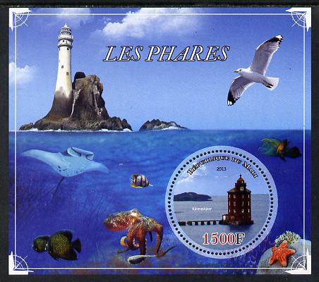 Mali 2013 Lighthouses perf sheetlet containing one circular value unmounted mint, stamps on circular, stamps on shaped, stamps on lighthouses, stamps on marine life, stamps on birds, stamps on fish