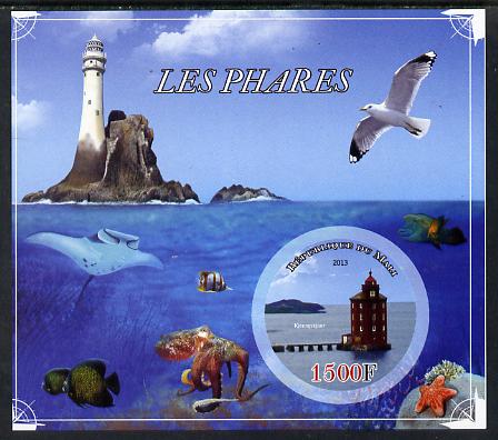 Mali 2013 Lighthouses imperf sheetlet containing one circular value unmounted mint, stamps on circular, stamps on shaped, stamps on lighthouses, stamps on marine life, stamps on birds, stamps on fish