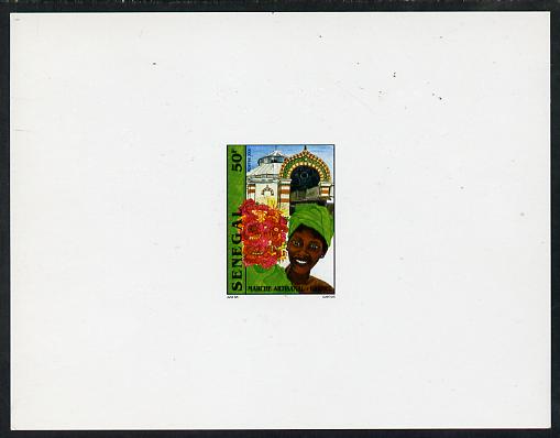 Senegal 2001 Craft Market 50f Flowers Seller imperf deluxe die proof in issued colours on white card as SG 1633, stamps on flowers