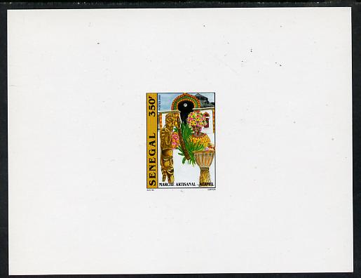 Senegal 2001 Craft Market 350f Carvings & Flower Seller imperf deluxe die proof in issued colours on white card as SG 1636, stamps on , stamps on  stamps on crafts, stamps on  stamps on artefacts, stamps on  stamps on flowers