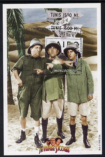 Mongolia 1998 The Three Stooges (Comedy series) perf m/sheet #5 containing 1 value (wearing Pith Helmets) unmounted mint, SG MS 2697e, stamps on , stamps on  stamps on films, stamps on  stamps on cinema, stamps on  stamps on comedy, stamps on  stamps on militaria, stamps on  stamps on 