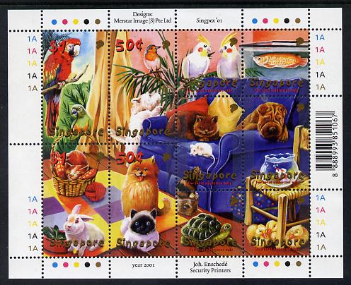 Singapore 2001 National Stamp Exhibition sheetlet containing set of 10 values unmounted mint SG 1103-12, stamps on stamp exhibitions<birds, stamps on parrots, stamps on dogs, stamps on cats, stamps on rabbits, stamps on turtles, stamps on fish, stamps on 