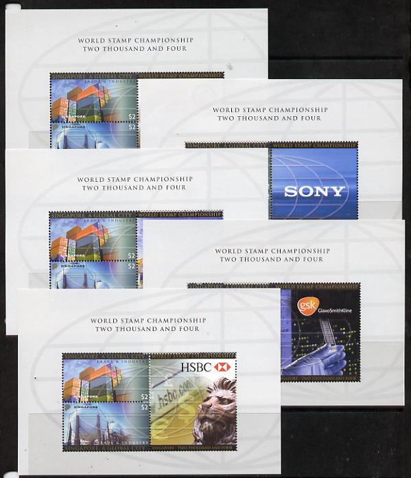 Singapore 2004 Singapore - A Global City 3rd series set of 5 m/sheets each containing set of 2 values plus different double stamp-sized labels unmounted mint as SG 1405-06, stamps on , stamps on  stamps on , stamps on  stamps on  oil , stamps on  stamps on tourism, stamps on  stamps on 